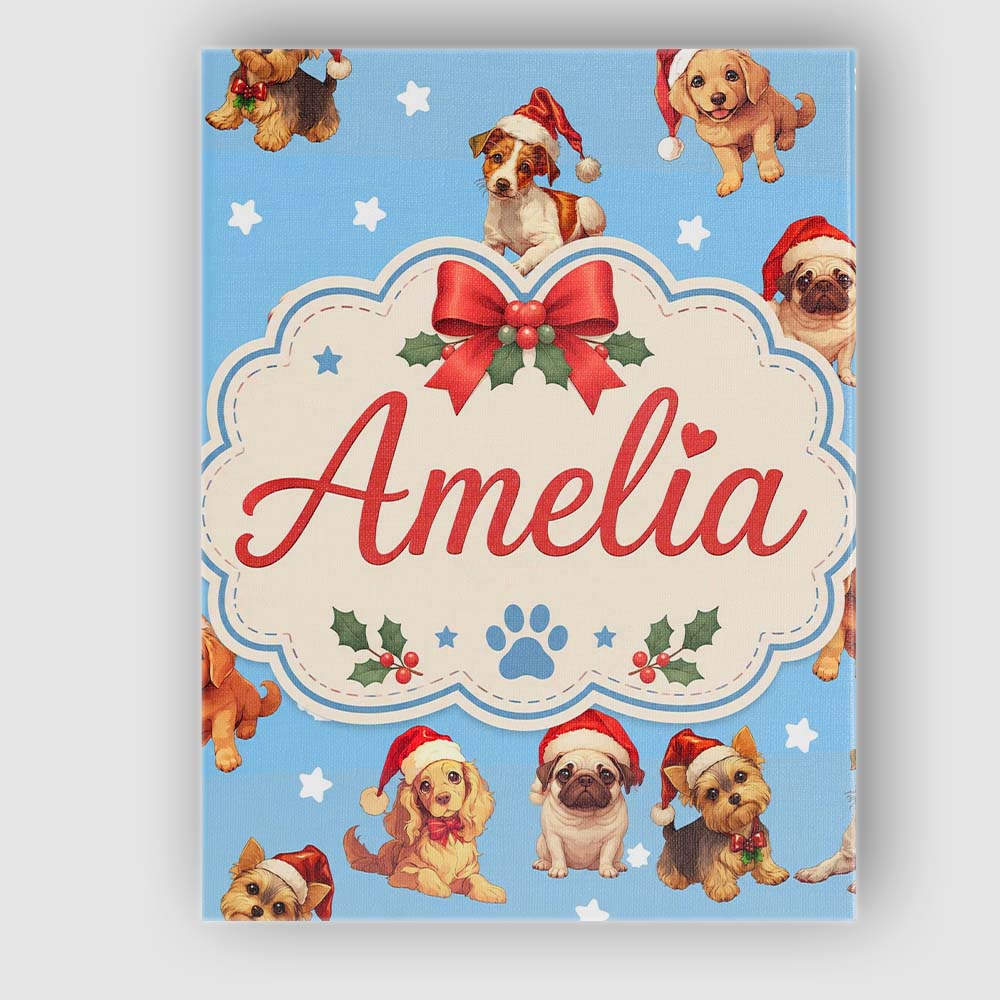 Personalised Name Cute Christmas Dogs Santa Custom  Bespoke Interior Contemporary Canvas Wall Art Print Decor Picture Ready to Hang