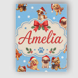 Personalised Name Cute Christmas Dogs Santa Custom  Bespoke Interior Contemporary Canvas Wall Art Print Decor Picture Ready to Hang