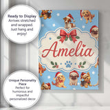 Personalised Name Cute Christmas Dogs Santa Custom  Bespoke Interior Contemporary Canvas Wall Art Print Decor Picture Ready to Hang