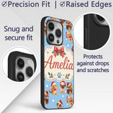 Cute Christmas Dogs Santa Hat Blue Background Custom Name Protective Phone Case Mobile Cover Durable Everyday Smartphone Shock Resistant