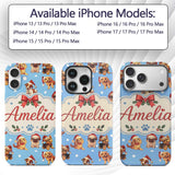 Cute Christmas Dogs Santa Hat Blue Background Custom Name Protective Phone Case Mobile Cover Durable Everyday Smartphone Shock Resistant