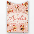 Cute Christmas Dogs Santa Hat Peach Background Seamless Pattern Name  Personalised Custom Name Super Soft Fleece Blanket Bed Sofa Throw
