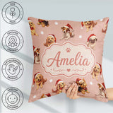 Custom Name Christmas Dogs Santa Hat Peach Seamless Pattern Name Square Filled Cushion Throw Pillow Sofa Bed Home Decor Zip Washable UK Made