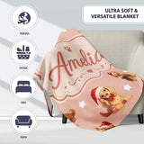 Cute Christmas Dogs Santa Hat Peach Background Seamless Pattern Name  Personalised Custom Name Super Soft Fleece Blanket Bed Sofa Throw