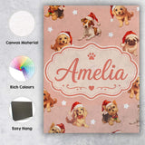 Personalised Name Cute Christmas Dogs Santa Custom  Bespoke Interior Contemporary Canvas Wall Art Print Decor Picture Ready to Hang