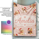 Cute Christmas Dogs Santa Hat Peach Background Seamless Pattern Name  Personalised Custom Name Super Soft Fleece Blanket Bed Sofa Throw
