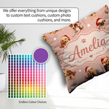 Custom Name Christmas Dogs Santa Hat Peach Seamless Pattern Name Square Filled Cushion Throw Pillow Sofa Bed Home Decor Zip Washable UK Made