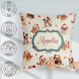 Custom Name Cute Christmas Dogs Santa Hat Cream Star Background Square Filled Cushion Throw Pillow Sofa Bed Home Decor Zip Washable UK Made