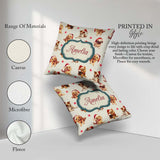 Custom Name Cute Christmas Dogs Santa Hat Cream Star Background Square Filled Cushion Throw Pillow Sofa Bed Home Decor Zip Washable UK Made