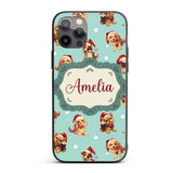 Cute Christmas Dogs Santa Hat Teal Printed Design Custom Name Protective Phone Case Mobile Cover Durable Everyday Smartphone Shock Resistant