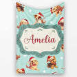 Cute Christmas Dogs Santa Hat Teal Star Background Seamless Pattern  Personalised Custom Name Super Soft Fleece Blanket Bed Sofa Throw