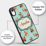 Cute Christmas Dogs Santa Hat Teal Printed Design Custom Name Protective Phone Case Mobile Cover Durable Everyday Smartphone Shock Resistant