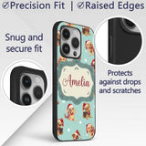 Cute Christmas Dogs Santa Hat Teal Printed Design Custom Name Protective Phone Case Mobile Cover Durable Everyday Smartphone Shock Resistant