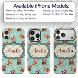 Cute Christmas Dogs Santa Hat Teal Printed Design Custom Name Protective Phone Case Mobile Cover Durable Everyday Smartphone Shock Resistant