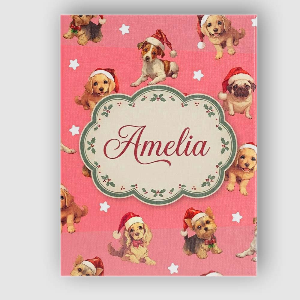 Personalised Name Cute Christmas Dogs Santa Custom  Bespoke Interior Contemporary Canvas Wall Art Print Decor Picture Ready to Hang