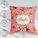 Custom Name Cute Christmas Dogs Santa Hat Coral Pink Background Square Filled Cushion Throw Pillow Sofa Bed Home Decor Zip Washable UK Made