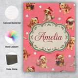 Personalised Name Cute Christmas Dogs Santa Custom  Bespoke Interior Contemporary Canvas Wall Art Print Decor Picture Ready to Hang