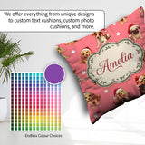 Custom Name Cute Christmas Dogs Santa Hat Coral Pink Background Square Filled Cushion Throw Pillow Sofa Bed Home Decor Zip Washable UK Made