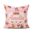 Custom Name Christmas Dogs Santa Hat Soft Pink Star Background Square Filled Cushion Throw Pillow Sofa Bed Home Decor Zip Washable UK Made