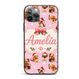Cute Christmas Dogs Santa Hat Soft Pink Star Custom Name Protective Phone Case Mobile Cover Durable Everyday Smartphone Shock Resistant