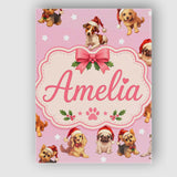 Personalised Name Cute Christmas Dogs Santa Custom  Bespoke Interior Contemporary Canvas Wall Art Print Decor Picture Ready to Hang