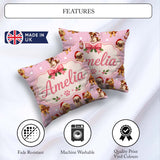 Custom Name Christmas Dogs Santa Hat Soft Pink Star Background Square Filled Cushion Throw Pillow Sofa Bed Home Decor Zip Washable UK Made