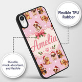 Cute Christmas Dogs Santa Hat Soft Pink Star Custom Name Protective Phone Case Mobile Cover Durable Everyday Smartphone Shock Resistant