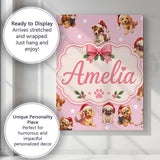 Personalised Name Cute Christmas Dogs Santa Custom  Bespoke Interior Contemporary Canvas Wall Art Print Decor Picture Ready to Hang