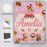 Personalised Name Cute Christmas Dogs Santa Custom  Bespoke Interior Contemporary Canvas Wall Art Print Decor Picture Ready to Hang