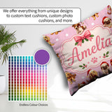 Custom Name Christmas Dogs Santa Hat Soft Pink Star Background Square Filled Cushion Throw Pillow Sofa Bed Home Decor Zip Washable UK Made