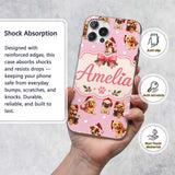 Cute Christmas Dogs Santa Hat Soft Pink Star Custom Name Protective Phone Case Mobile Cover Durable Everyday Smartphone Shock Resistant
