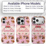 Cute Christmas Dogs Santa Hat Soft Pink Star Custom Name Protective Phone Case Mobile Cover Durable Everyday Smartphone Shock Resistant
