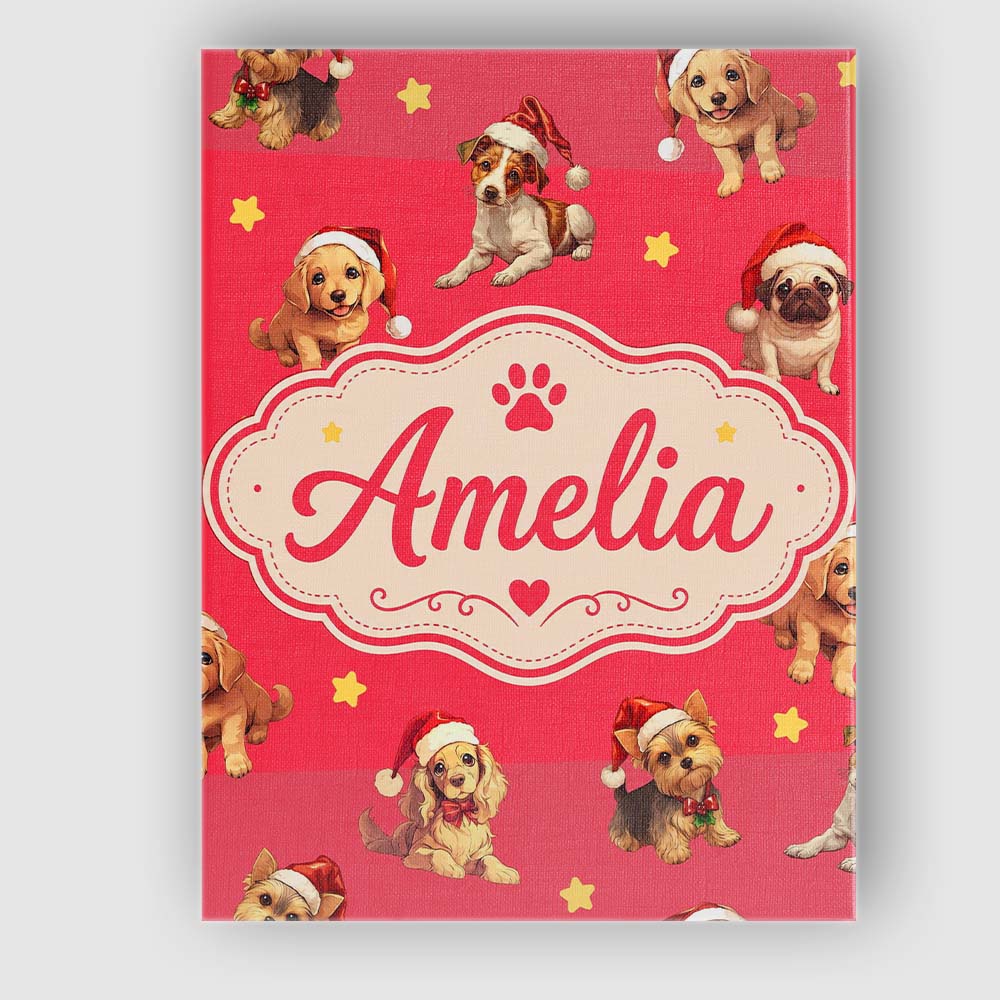 Personalised Name Cute Christmas Dogs Santa Custom  Bespoke Interior Contemporary Canvas Wall Art Print Decor Picture Ready to Hang