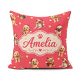 Custom Name Christmas Dogs Santa Hat Red Star Background Pattern Square Filled Cushion Throw Pillow Sofa Bed Home Decor Zip Washable UK Made