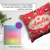 Custom Name Christmas Dogs Santa Hat Red Star Background Pattern Square Filled Cushion Throw Pillow Sofa Bed Home Decor Zip Washable UK Made
