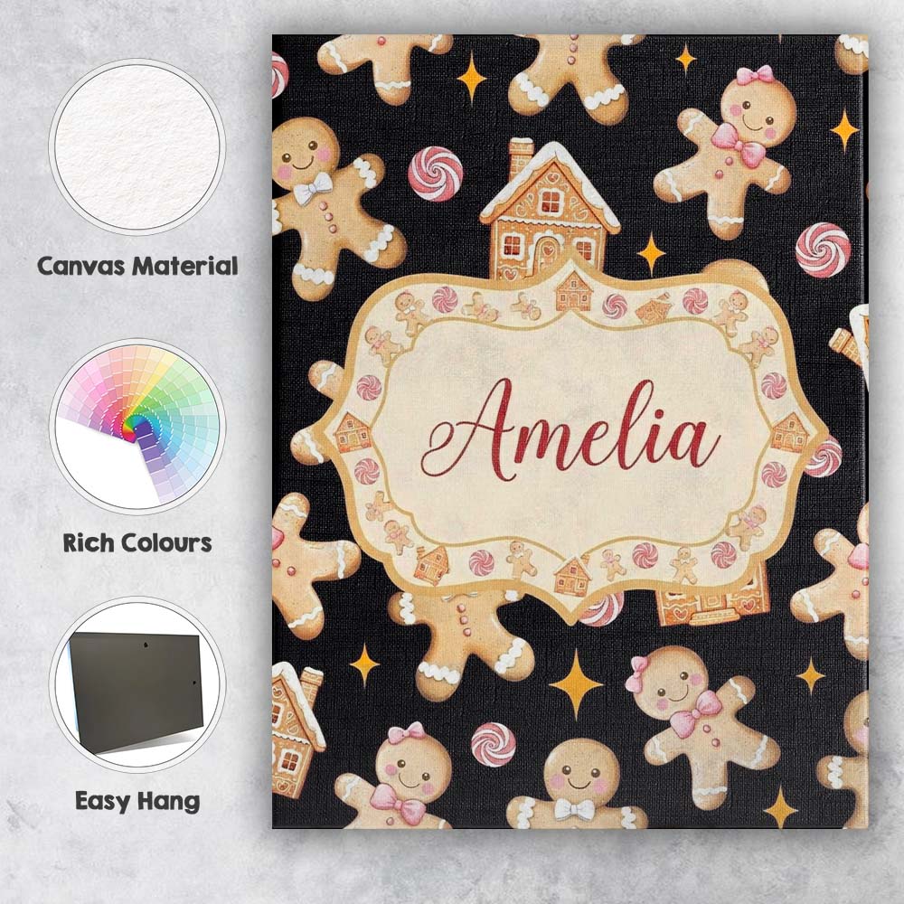 Personalised Name Cute Gingerbread Cookies Custom  Unique Gift Idea Elegant Feature Canvas Wall Art Print Decor Picture Ready to Hang