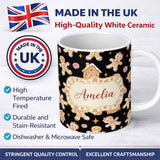 Personalized Custom Name Cute Gingerbread Cookies Candy House Black Seamless Pattern Name 11oz Ceramic Coffee Tea Mug White Large Handle