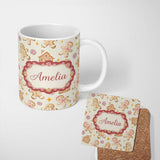 Personalized Custom Name Cute Gingerbread Cookies Candy House Cream Background Seamless 11oz Ceramic Coffee Tea Mug White Large Handle
