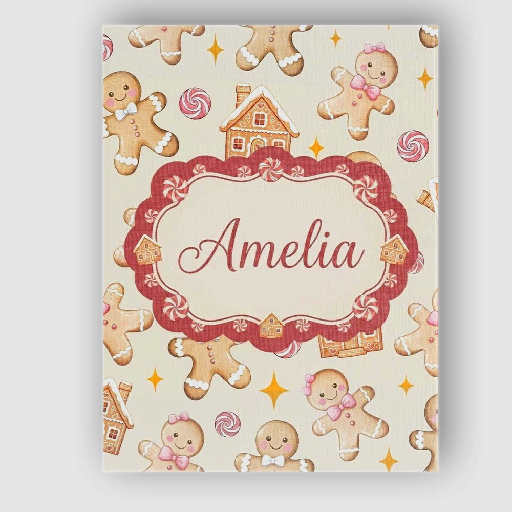 Personalised Name Cute Gingerbread Cookies Custom  Unique Gift Idea Elegant Feature Canvas Wall Art Print Decor Picture Ready to Hang