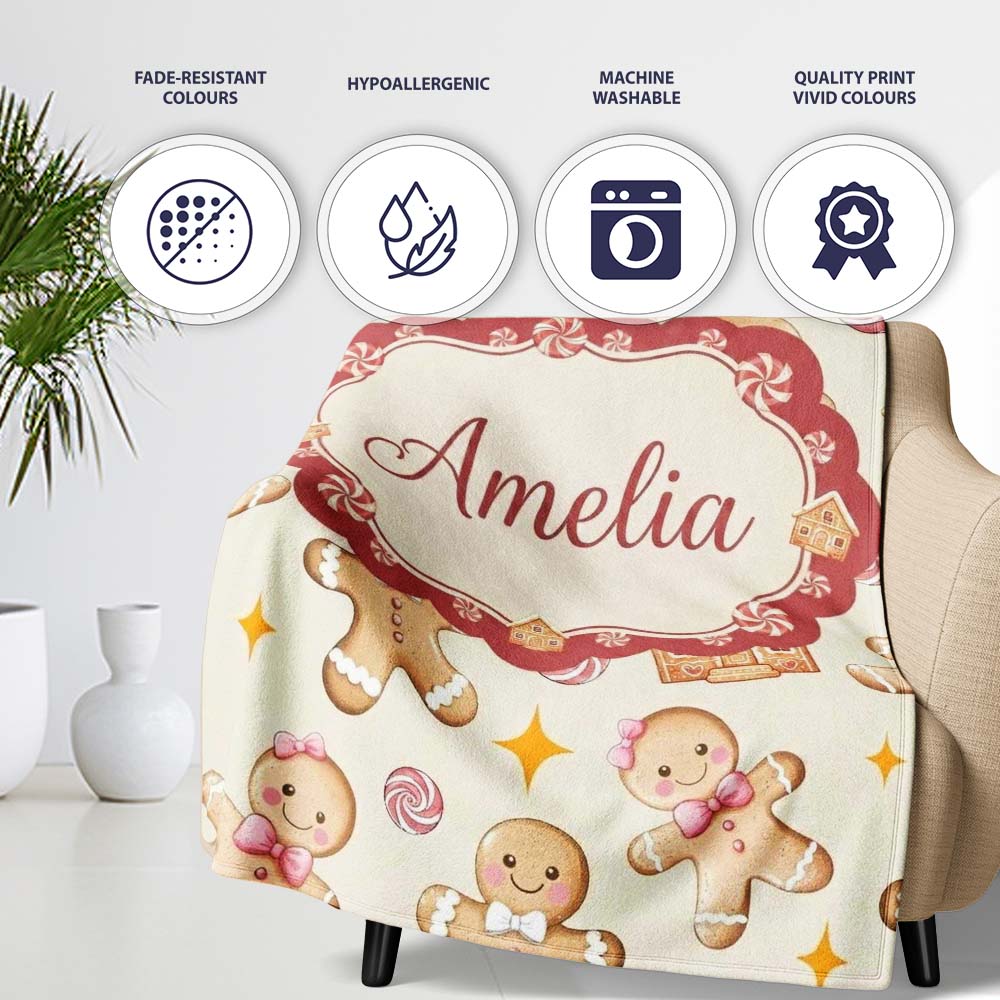 Cute Gingerbread Cookies Candy House Cream Background Seamless  Personalised Custom Name Super Soft Fleece Blanket Bed Sofa Throw
