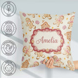 Custom Name Cute Gingerbread Cookies Candy House Cream Seamless Square Filled Cushion Throw Pillow Sofa Bed Home Decor Zip Washable UK Made