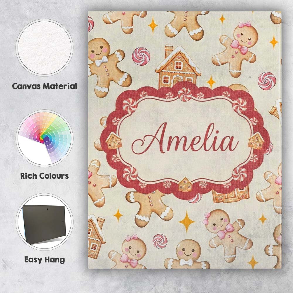 Personalised Name Cute Gingerbread Cookies Custom  Unique Gift Idea Elegant Feature Canvas Wall Art Print Decor Picture Ready to Hang