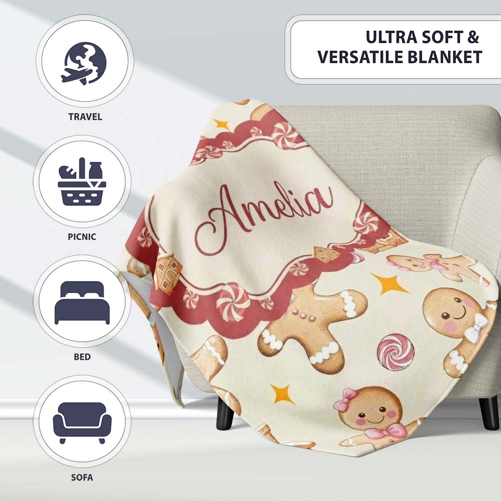 Cute Gingerbread Cookies Candy House Cream Background Seamless  Personalised Custom Name Super Soft Fleece Blanket Bed Sofa Throw