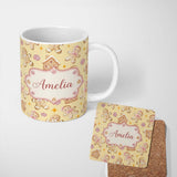 Personalized Custom Name Cute Gingerbread Cookies Candy House Beige Background Seamless 11oz Ceramic Coffee Tea Mug White Large Handle