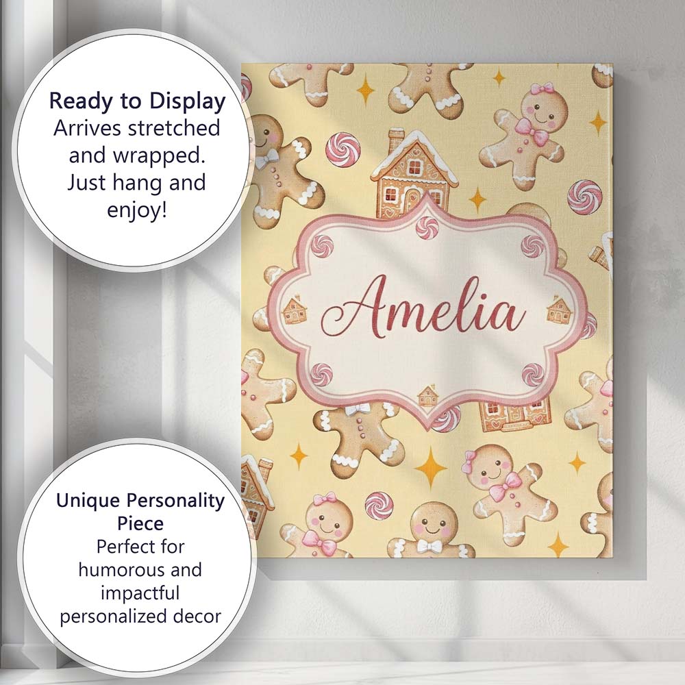 Personalised Name Cute Gingerbread Cookies Custom  Unique Gift Idea Elegant Feature Canvas Wall Art Print Decor Picture Ready to Hang