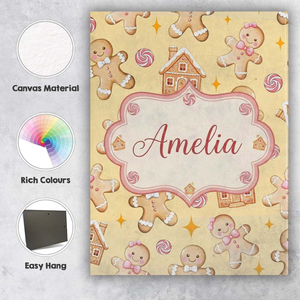 Personalised Name Cute Gingerbread Cookies Custom  Unique Gift Idea Elegant Feature Canvas Wall Art Print Decor Picture Ready to Hang