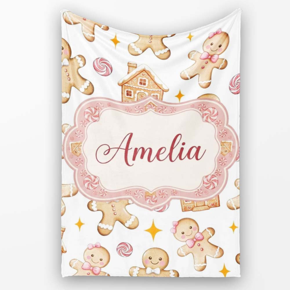 Cute Gingerbread Cookies Candy House Light Grey Background Seamless  Personalised Custom Name Super Soft Fleece Blanket Bed Sofa Throw