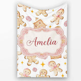 Cute Gingerbread Cookies Candy House Light Grey Background Seamless  Personalised Custom Name Super Soft Fleece Blanket Bed Sofa Throw