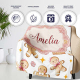 Cute Gingerbread Cookies Candy House Light Grey Background Seamless  Personalised Custom Name Super Soft Fleece Blanket Bed Sofa Throw