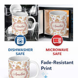 Personalized Custom Name Cute Gingerbread Cookies Candy House Light Grey Background Seamless 11oz Ceramic Coffee Tea Mug White Large Handle